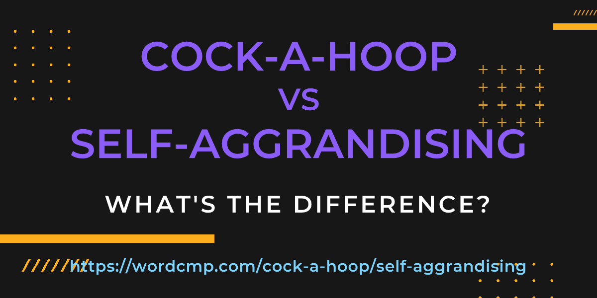 Difference between cock-a-hoop and self-aggrandising